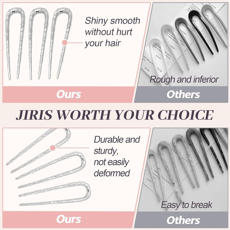 JIRIS 2PCS 3.8Inch French Hair Pins U-Shaped Pins for Women and Girls Fashion Metal Hair Pin French Twist Hair Pins for Buns, Updos,Stylish and Functional(set2-silver) - Image 3